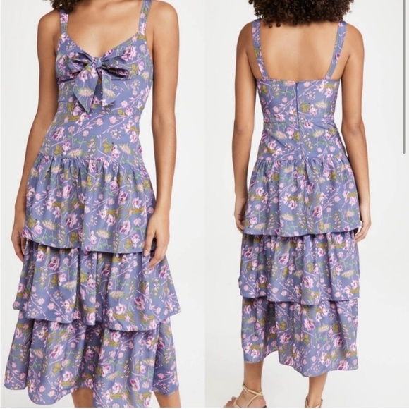 Likely Dresses & Skirts - Likely Purple Floral Front Tie Tier Midi Dress